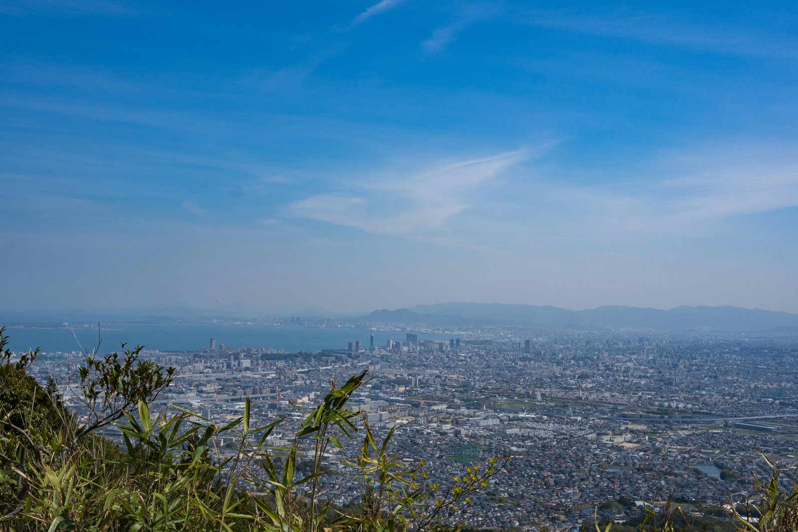 Fukuoka cityscape panorama viewed from the surrounding hills